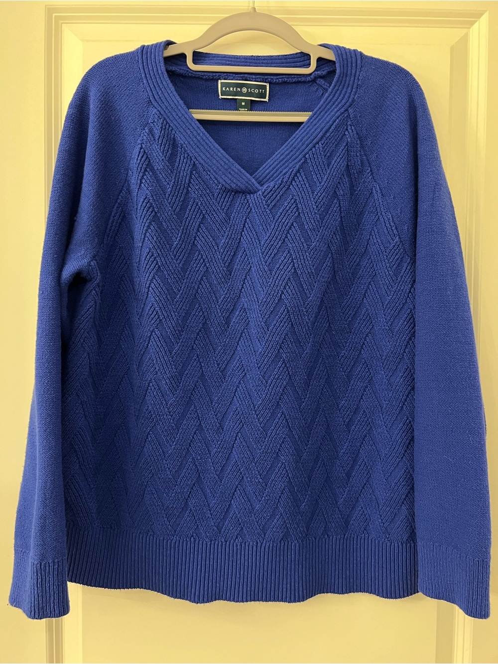 Karen Scott Blue V-Neck Knit Sweater